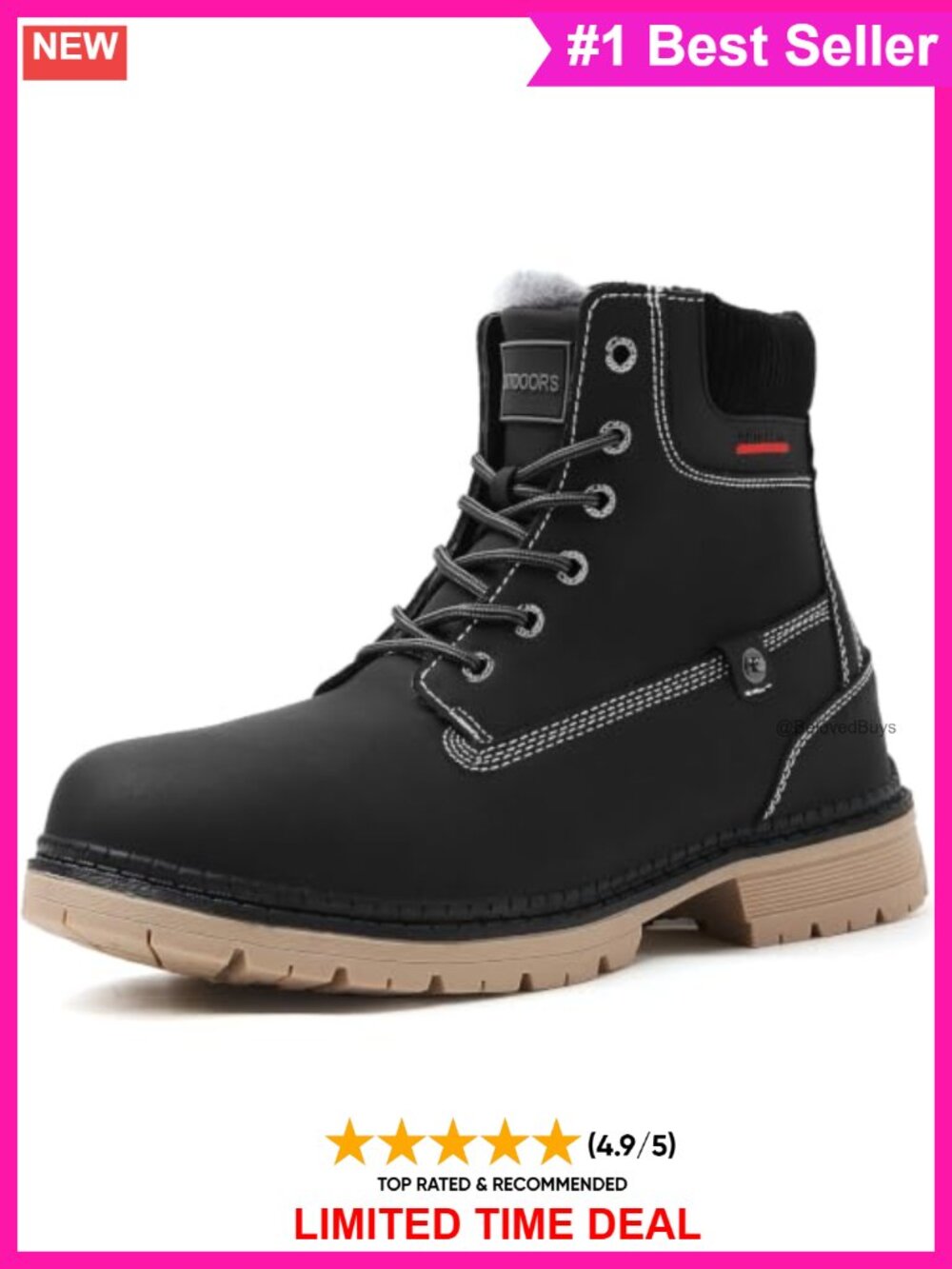Waterproof PU Leather Snow Boots Fur Lined Ankle Winter Hiking